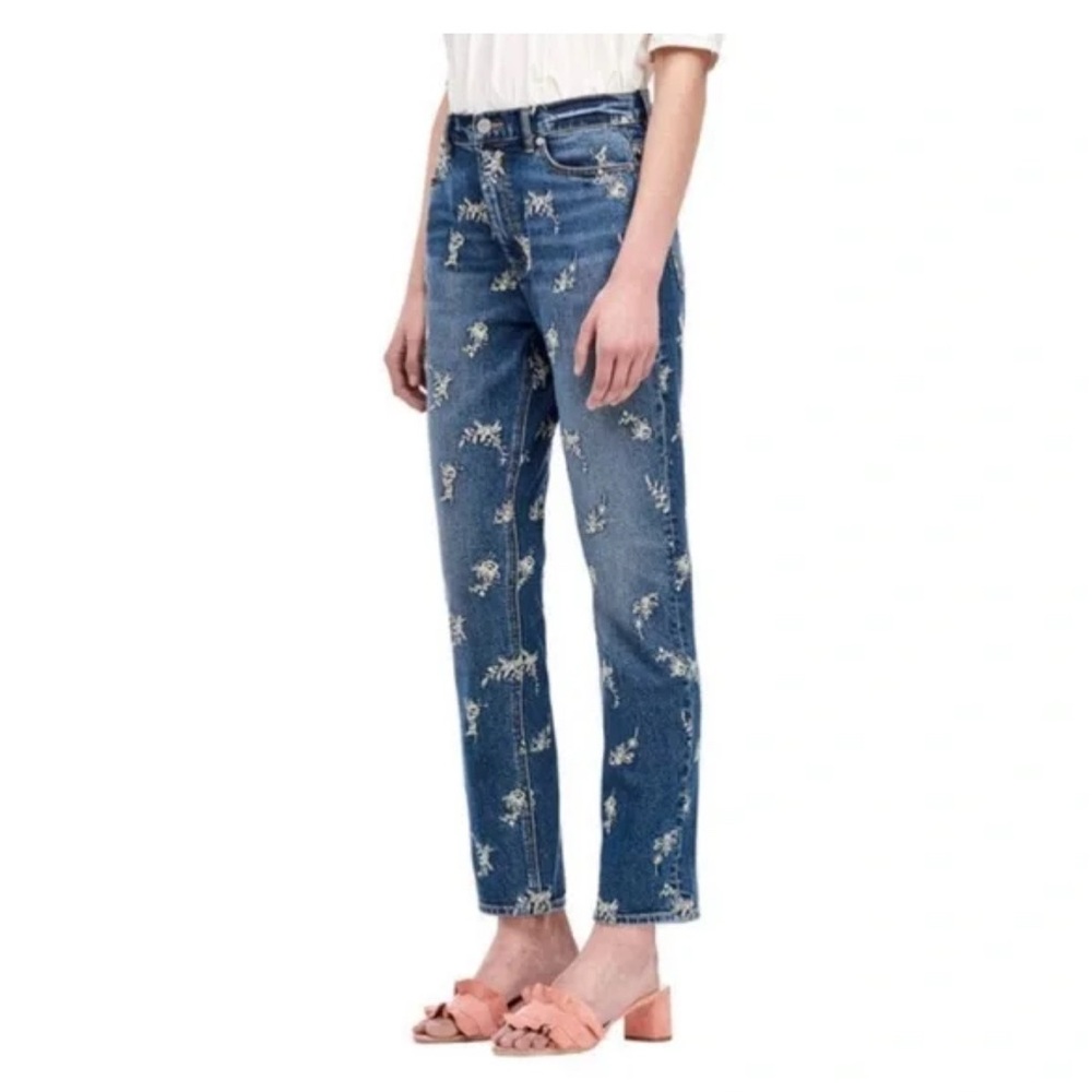 Rebecca Taylor Blue Straight Leg Floral Embellished Jeans NWT size 29